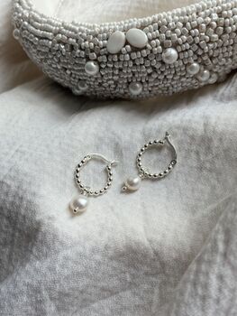 Silver And Freshwater Pearl Beaded Hoop Earrings, 7 of 9
