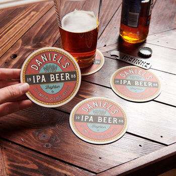 Set Of Four Personalised Retro Style Beer Mats, 2 of 3