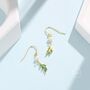 Green Cz Leaf Charm Drop Hook Earrings, thumbnail 5 of 9