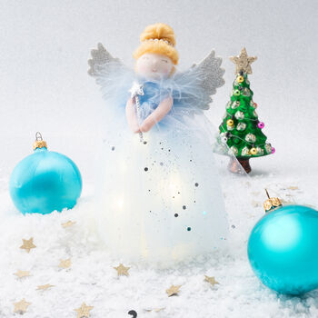 Blue Snow Fairy Light Up Angel Decoration Tree Topper, 3 of 9
