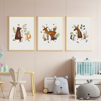 Woodland Animals Nursery Wall Art Set – Neutral Forest Creatures Prints For Kids Bedroom, Boho Baby Room Decor, 2 of 2