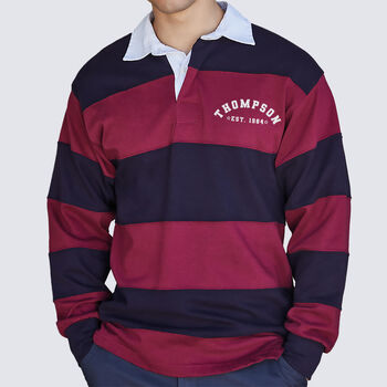 Personalised Men's Rugby Shirt Contrast Panel Stripe Custom Name And Date, 6 of 9