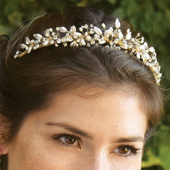 Silver, Gold Or Rose Gold Leafy Enameled Bridal Tiara, 9 of 12