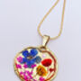 Pressed Flowers Round Pendant Necklace Small Hand Made, thumbnail 3 of 12