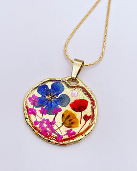 Pressed Flowers Round Pendant Necklace Small Hand Made, 3 of 12