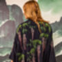 Wisteria And Chrysanthemum Black And Pink Embroidered Long Kimono, thumbnail 6 of 12