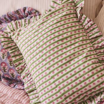 Indian Block Print Frilly Cushion, 3 of 6