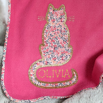 Pink Liberty Cat Personalised New Baby Blanket, 2 of 4