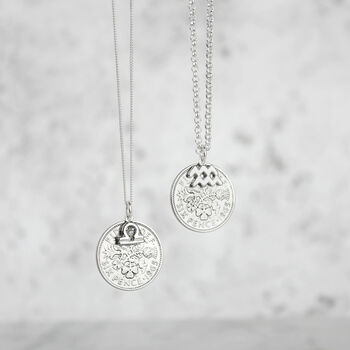 Sterling Silver Star Sign 70th Birthday Sixpence Necklace, 9 of 10