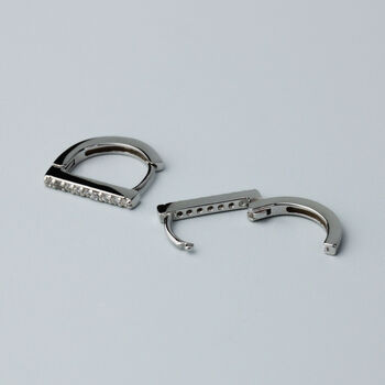 Sterling Silver Crystal Bar Hoop Earrings, 4 of 6