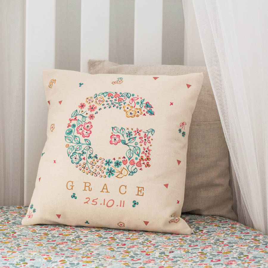 Personalised Baby Name Floral Cushion, 1 of 6
