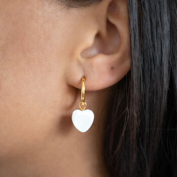 Mother Of Pearl Heart Charm Hoops, 2 of 5