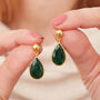 Emerald Teardrop Drop Earring With Gold Plated Stud, thumbnail 6 of 12