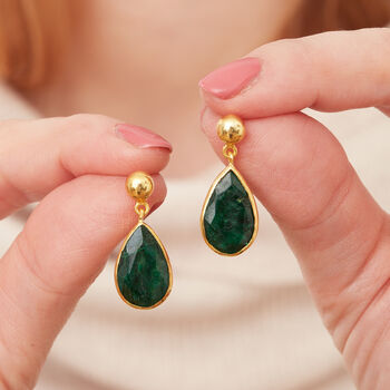 Emerald Teardrop Drop Earring With Gold Plated Stud, 6 of 12