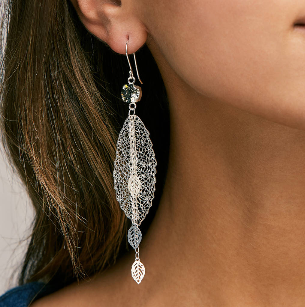 Crystal Leaf Earrings By Apache Rose London | notonthehighstreet.com