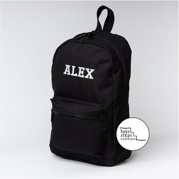 Black Personalised Name And Design Unisex Mini Backpack, 3 of 4