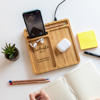 Personalised Graduation Gift Wireless Charger Desk Tidy, 3 of 6