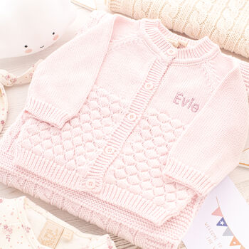 Baby Girls Pebble Cardigan, Babygrow, Hat And Blanket Set, 3 of 12