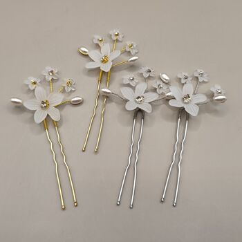 Pearl Flower Bridal Hair Pins Set Of Two, 6 of 12