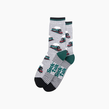 Steam Trains Bamboo Socks In Light Grey, 2 of 4