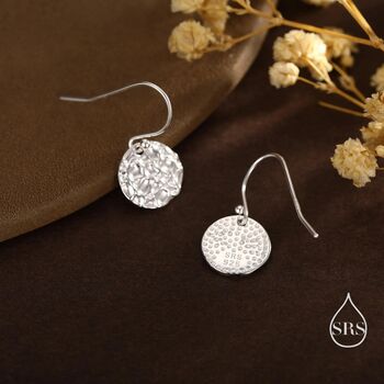 Sterling Silver Hammered Disks Dangle Drop Earrings, 6 of 11