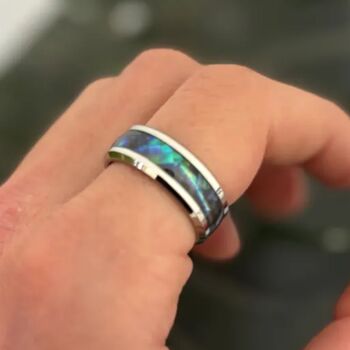 Engraved Genuine 8mm Abalone Shell Band Ring, 2 of 12