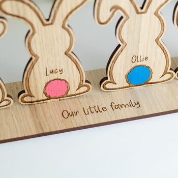 Personalised Our Little Family Name Decoration – Bunny Family Plaque For Easter, 2 of 7