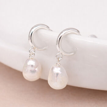 Sterling Silver Freshwater Pearl Open Hoop Stud Earrings, 2 of 7