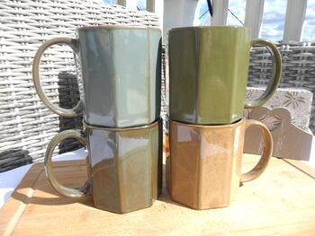 Set Of Four Assorted Reactive Glaze Hexi Mugs In Earth Tones, 10 of 12