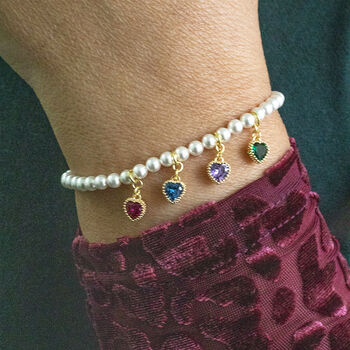 Pearl Bracelet With Family Birthstone Hearts, 8 of 11