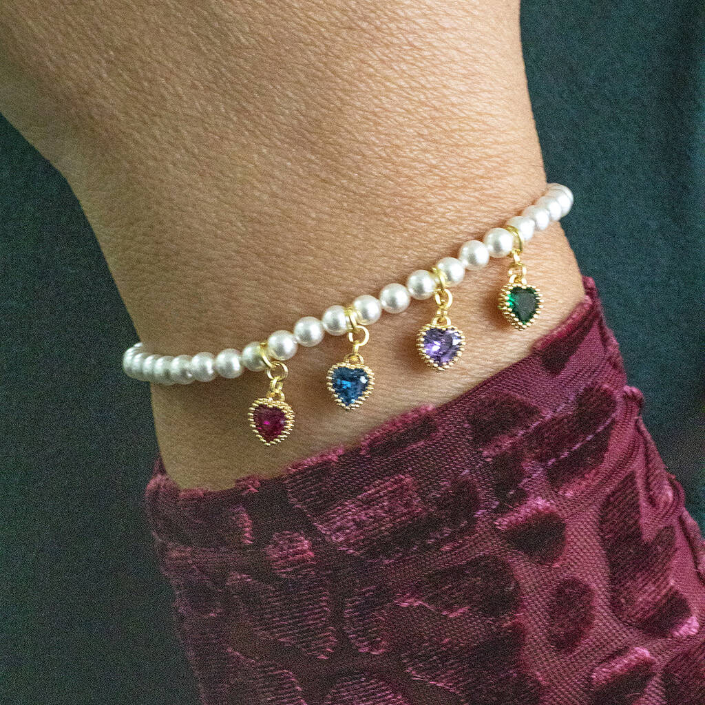 Pearl Bracelet With Family Birthstone Hearts By Joy by Corrine Smith ...
