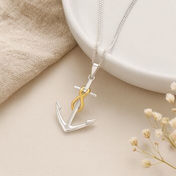 Personalised Sterling Silver Anchor Necklace With Gold Infinity, 3 of 8