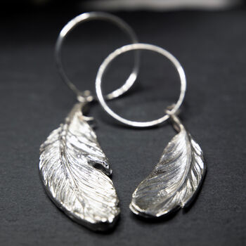 Asymmetrical Feather Sterling Silver Earrings, 3 of 5