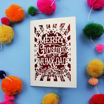 Mum And Dad Papercut Christmas Card, 3 of 5