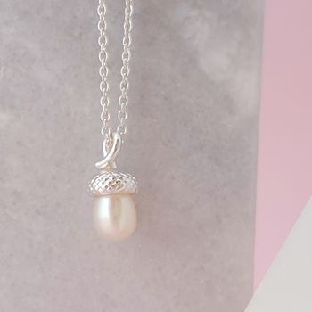 Sterling Silver Tiny Pearl Acorn Pendant, 2 of 8