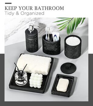 Set Of Five Black Resin Bathroom Accessories, 5 of 8