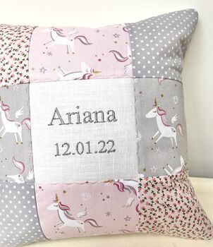 Unicorn Name And Date Cushion, 3 of 12