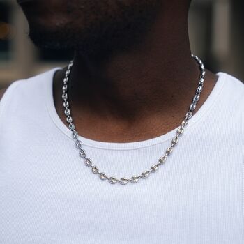 Gold Hammered Puff Mariner Chunky Chain Stainless Steel Necklace For Men, 6 of 12