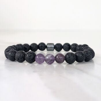 Men's Amethyst And Lava Bead February Birthstone Bracelet, 3 of 9