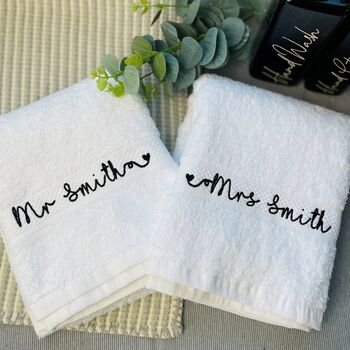 Personalised Heart Swirl Couple's Towels, 2 of 2