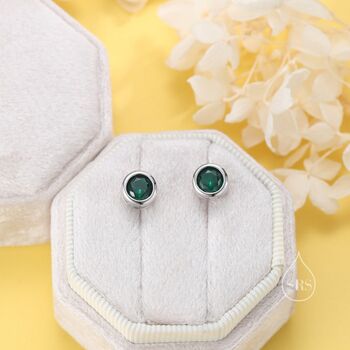 Emerald Green Bezel Cz Crystal Stud Earrings, 8 of 12