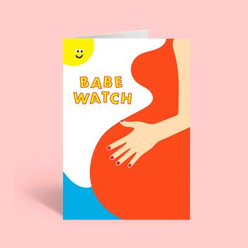 Babe Watch Funny Baby Bump Pregnancy Congrats Card, 2 of 2