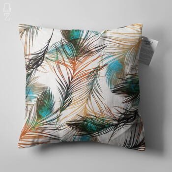 Cushion Cover With Green And Orange Peacock Feathers, 5 of 7