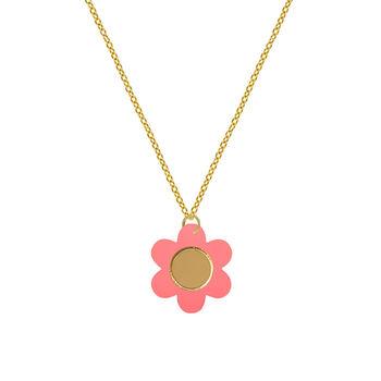 Daisy Flower Pendant Necklace In Coral Pink, 2 of 4
