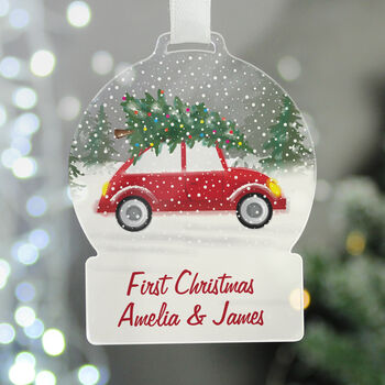 Personalised Driving Home For Christmas Acrylic Snow Globe Hanging Decoration Gift Boxed, 3 of 5