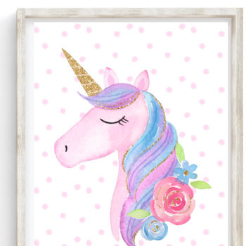 Unicorn Rainbow Girl's Bedroom Nursery Art Print Set, 4 of 4