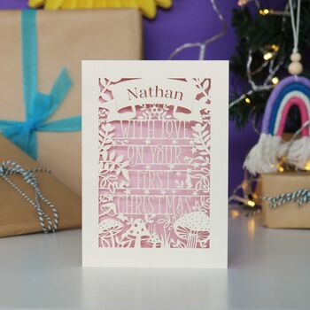 Personalised Woodland First Christmas Papercut Card, 8 of 12