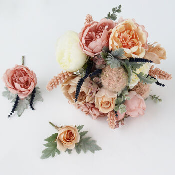 Blush Pink And Peach Bridal Artificial Flower Bouquet, 5 of 12