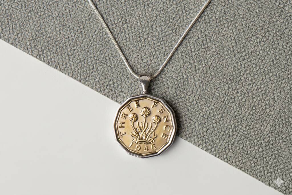 1946 80th Birthday Brass Threepence Coin Pendant, 1 of 3