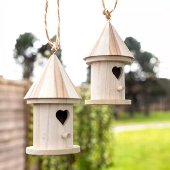 2pc Hanging Wooden Bird Nest House Shelter Garden Decor, 2 of 4